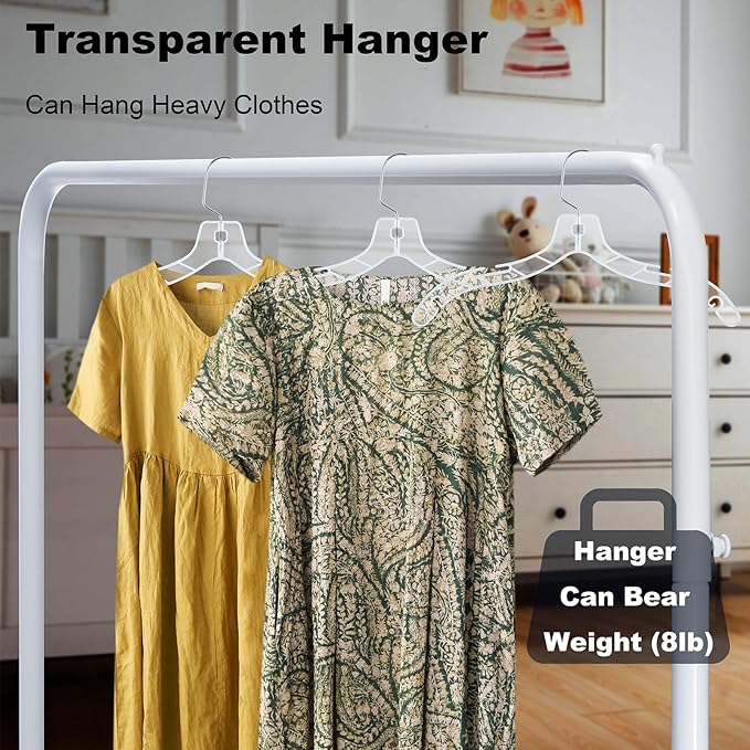 VWV 12pcs Clear Plastic Hangers: Shirt, Skirt, Sweater, Suit, Jacket Hangers with Non-Slip Grooves, Heavy Duty, Clear Color, Metallic Finish