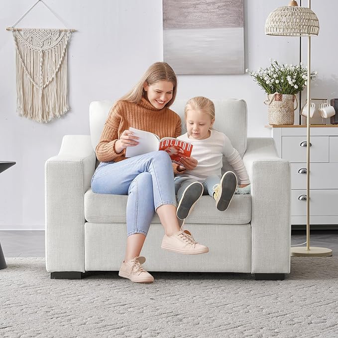 ELUCHANG 47" Oversized Accent Chair, Linen Fabric Modern Lounge Chair with Deep Seat, Washable Cover, Comfy Upholstered Large Sofa Armchair Reading Chair for Living Room, Bedroom, Office, Ivory