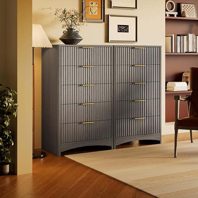 Marsail 5 Drawer Tall Wooden Dresser with Smooth-Glide Drawers, Modern Storage Solution for Bedrooms and Hallway, Featuring Large Capacity and an Elegant Natural Wood Finish, Light Grey