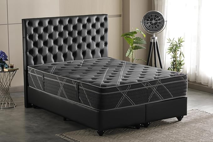 Ottomanson Queen 13" Luxury Black vSilver Eurotop Mattress - Inspired by The Space Race - Medium-Firm Hybrid Comfort - Made in USA - Premium Quilted Cover - Fiberglass-Free - Bed in a Box