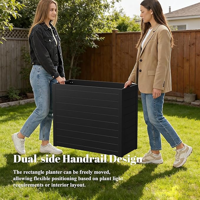 Outdoor Planter Box,Large Rectangular Planter for Indoor or Outdoor Patio/Porch, Durable All-Weather, Modern Design for Plants, Flowers, Garden (Black)