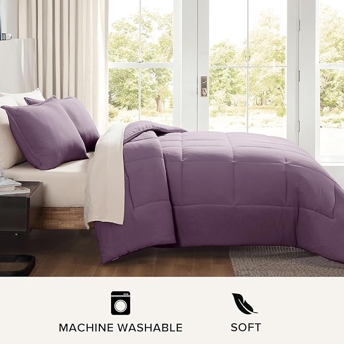 UGG Leonora Comforter Set with 2 Pillow Shams Lightweight Down Alternative Blanket Reversible Cozy Warm All Season Washable and Hypoallergenic Bedding Set, Full/Queen, Purple Shadow