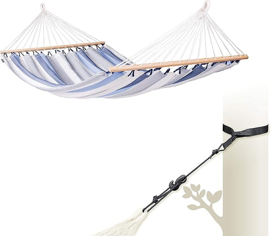 LA SIESTA Alisio Hammock & TreeMount, 2 Person Hammock, Max 355 Lbs, Blue, Weatherproof, Quick-Drying, Handwoven in Colombia