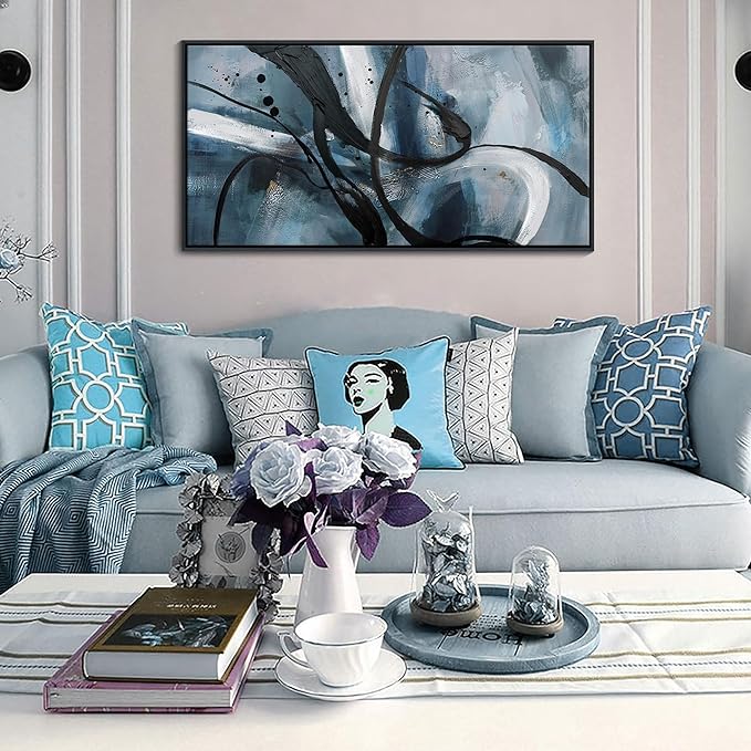 Abstract Canvas Wall Art - Black And White Graffiti Lines Simple Art Modern Abstract Artwork Canvas Prints Picture Contemporary Wall Decor Bedroom Living Room Office Decoration Framed Ready To Hang 20x40 Inch