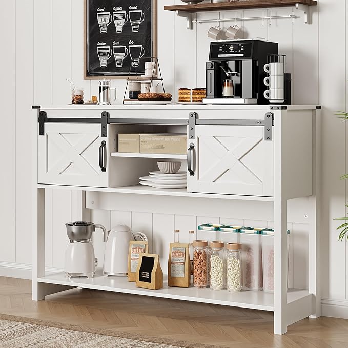 RoyalCraft Console Table with Storage Shelf & Sliding Barn Door, Farmhouse Entryway Table with Storage, 46" Narrow Long Sofa Table, Console Tables for Living Room, Entryway, Foyer