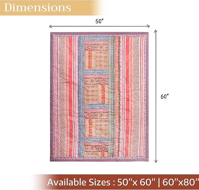 Maison d' Hermine Throw Blanket for Couch Lightweight Soft Warm Breathable Cotton Throw Blankets for Bed Girls Boys Women Men Gifts Sofa Travel Living Room Chair Bedding (50"x60", Ispahan)