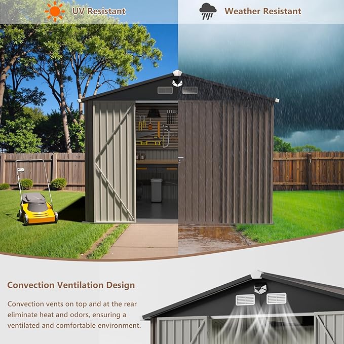 10x12 FT Outdoor Storage Shed,Metal Tool Sheds,Waterproof Outside Storage Shed with Lockable Doors & Air Vent,Storage Building for Backyard Garden (Floor Not Included)