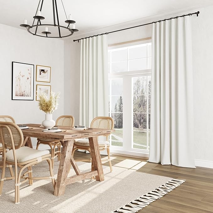 Guken 100% Blackout Linen Curtains 42 Inch Wide by 80 Inch 2 Panels Set for Living Room Bedroom Back Tab Thermal Insulated Black Out Linen Drapes Room Darkening Window Curtains, Ivory