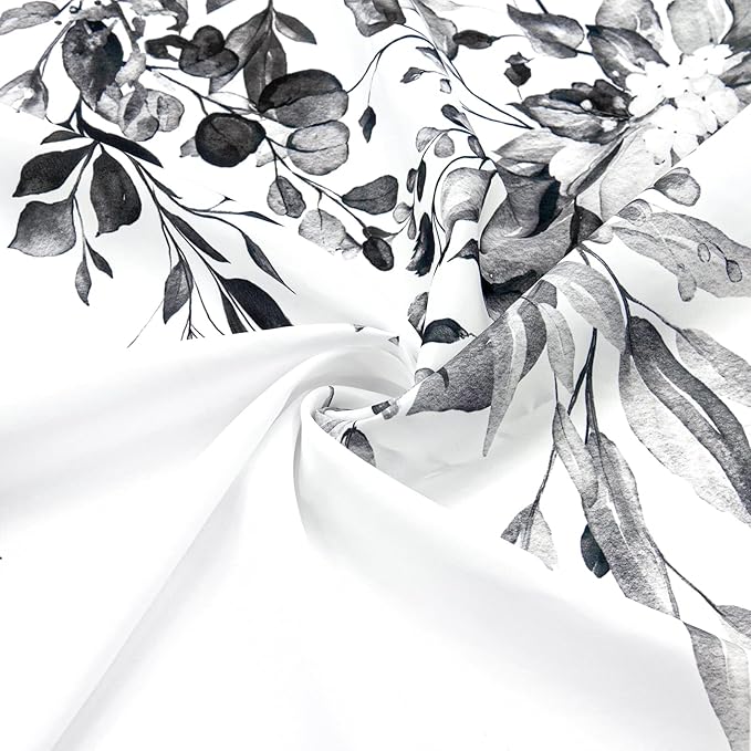 Gibelle Small Stall Shower Curtain 36 x 72, Narrow Black and White Floral Shower Curtain, Watercolor Plant Eucalyptus Leaves Fabric Shower Curtain Set with Hooks