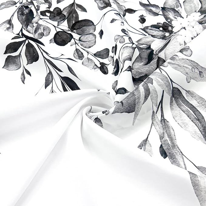 Gibelle Extra Long Shower Curtain 72 x 84, Black and White Floral Shower Curtain, Watercolor Plant Eucalyptus Leaves Fabric Shower Curtain Set with Hooks