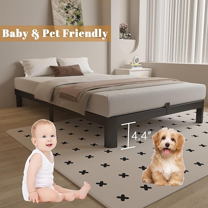 Twin Bed Frames 6 Inch, Black Twin Size Bed Frame with Metal Gaskets, No Box Spring Need, Heavy Duty Steel Platform Support, Round Corner Desgin, Reserved Holes, Easy Assembly, Noiseless