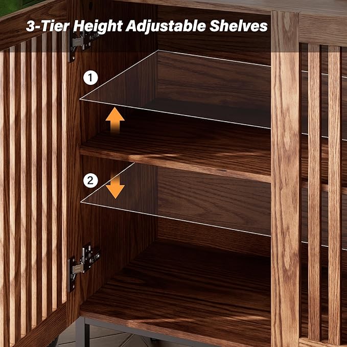 Farmhouse TV Stand for 70 Inch TVs, 2-in-1 Entertainment Center with Storage Cabinets & Metal Base,Brown Media Console for Living Room