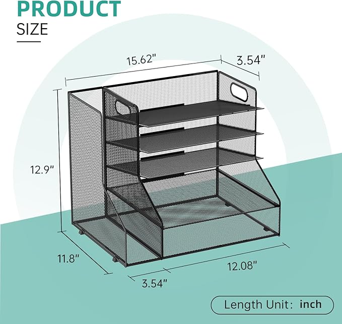 SUPEASY Desk Organizer with File Holder, 5-Tier Mesh Paper Letter Tray with Magazine Holder, Desktop Organizer and Storage for Desk Accessories Office Supplies, Black