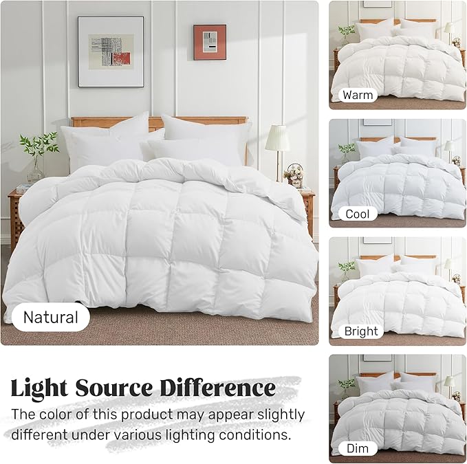 Joysoul Queen Size Down Comforter - All Season Ultra Soft Goose Down & Feather Fiber Fill, Luxury Hotel White Duvet Insert with Corner Tabs (88" X 88")