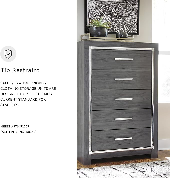 Signature Design by Ashley Lodanna Modern Glam 5 Drawer Chest, Gray