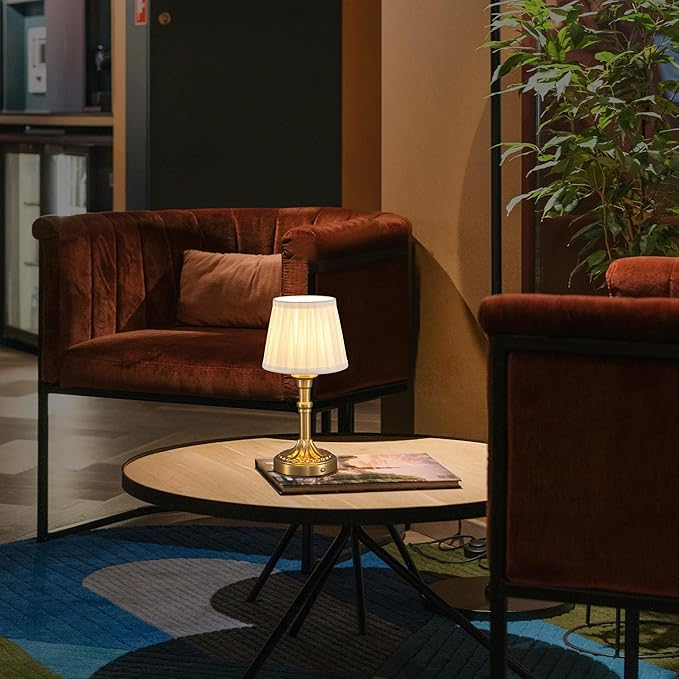 KDG Cordless Portables Table Lamp Set of 2, LED Fabric Shade Small Desk Lamps, 5000mAh Battery Powered Lighting, 2700K Stepless Dimmable Light for Living Room, Dining Room, Bedroom, Bedside (Bronze)