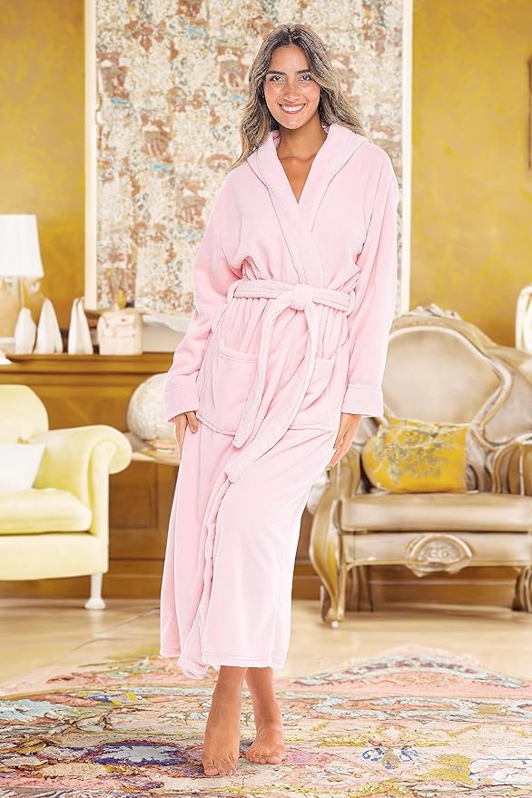 Alexander Del Rossa Womens Robe, Long Plush Bathrobe with Hood, Hooded Robes for Women Plus Size Bath Robe