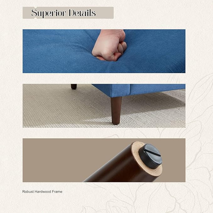 Mid-Century Accent Chair,Modern Linen Fabric Armchair for Living Room,Comfy Upholstered Reading Accent Chairs for Bedroom,Single Sofa Chair with Wood Legs (Blue, 2 Pack)