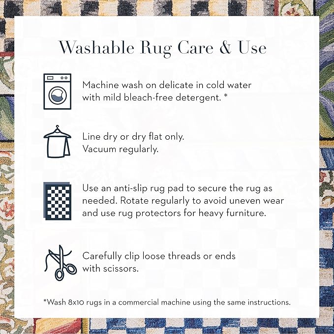 MACKENZIE-CHILDS Washable Rug, Decorative Indoor Rug, 3' x 5', Sterling Check