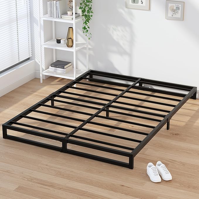 EMODA 7 Inch King Size Bed Frame No Box Spring Needed, Heavy Duty Metal Platform with Steel Slats, Noise Free, Easy Assembly, Black