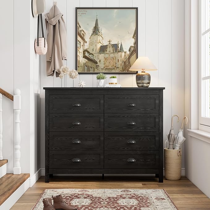 Wananlanen® Farmhouse Dresser for Bedroom, Antique Double Dresser & Chest of Drawer with Vintage Handle and Storage, Wooden Tall Rustic Organizer for Bedroom