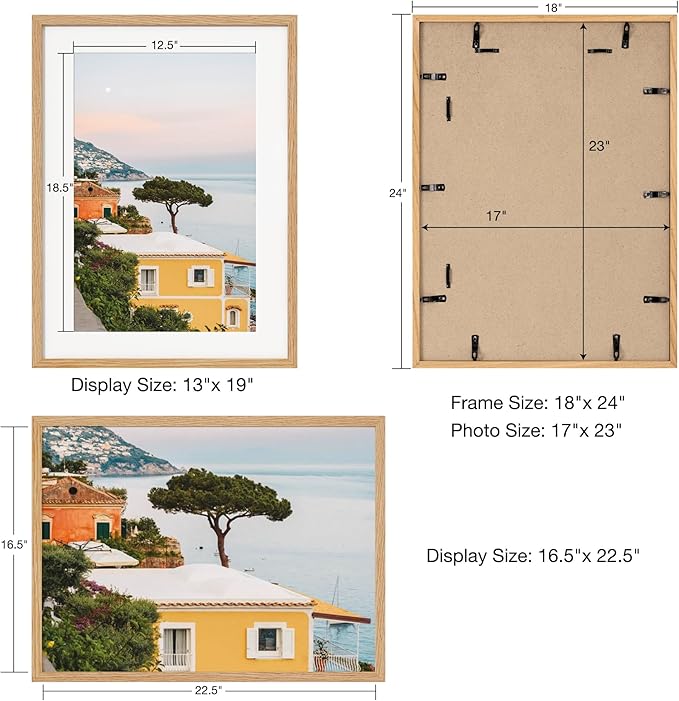 Axeman 17x23 Frame | Solid Oak Wood 13 x 19 Picture Frame With Mat To 17x23 | 23x17 Wood Poster Frame | Tempered Glass and Hanging Hardware Included Home Wall Decor Art Hanging Frame | Natural