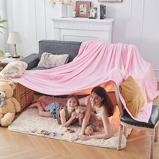 NEWCOSPLAY Super Soft King Blanket Pink Premium Silky Flannel Fleece Leaves Pattern Lightweight Bed Blanket All Season Use (Pink, King(90"x110"))