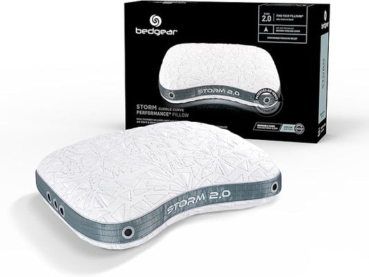 Bedgear Storm Cuddle Curve Performance Pillow - Size 2.0 - Cooling Bed Pillow for Side Sleepers - Medium Firmness- Washable and Removable Cover - 20" W x 26" L
