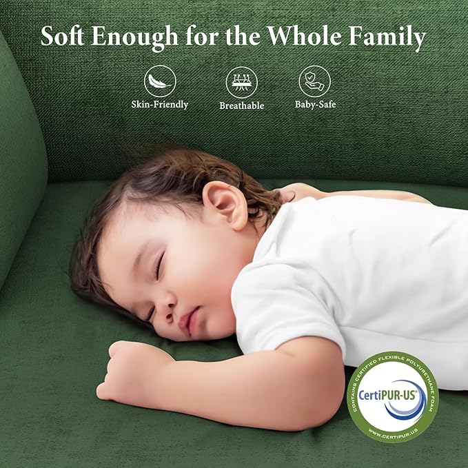 Vesgantti 106" Cloud Couch Sectional Modular Sofa, Deep Seat Comfy Cloud Couch Chenille Memory Foam Sofa Modular Couches for Living Room Bedroom, No Assembly Required (Green, Left-Facing Chaise)