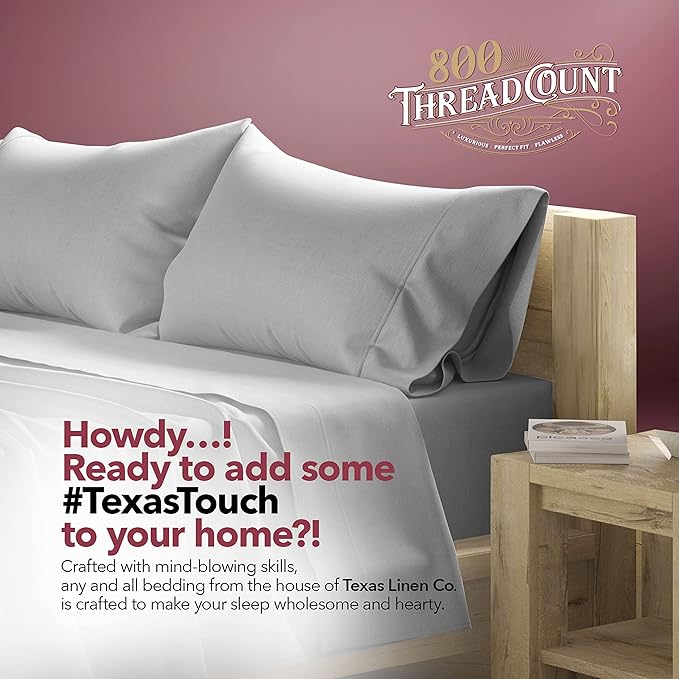 TEXAS LINEN CO. 100% Egyptian Cotton Sheets California King Size - 800 Thread Count 6 PC Luxury Cal King Sheets, 16" Deep Pocket Hotel Sheets, Sateen Weave, Extra Soft Cooling Bed Sheets - Dark Grey