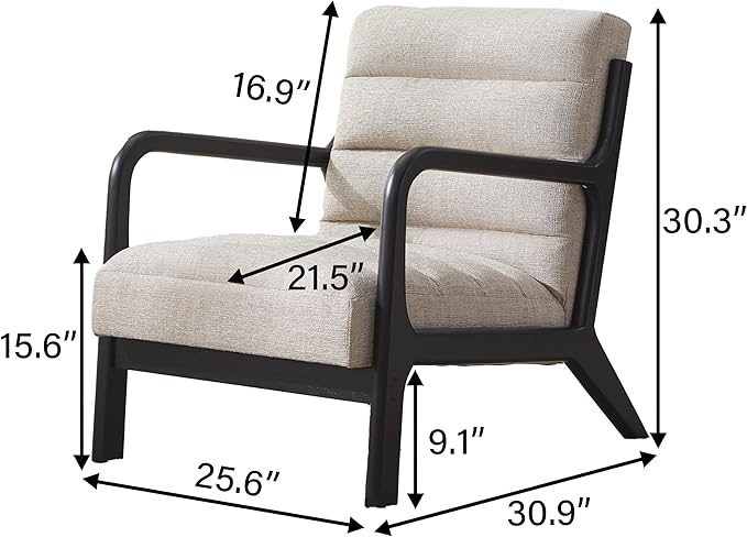 VKNOW Accent Chairs with Rubberwood Frame Accent Chairs Set of 2, Mid-Century Modern Upholstered Reading Armchair, High Back Lounge Armchair Living Room Chair for Bedroom Reading Room, Light Brown