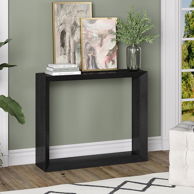 Henn&Hart 36'' Wooden Rectangular Console Table Entryway Table, Sofa Table for Entryway, Living Room, Couch, Hallway, or Office, Black Grain