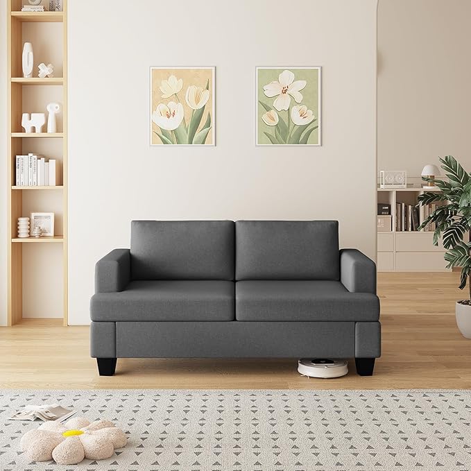Furnimart 62" Loveseat Couch, Modern Love Seat Sofa, Comfy Deep Seat Sofa for Living Room, Small Couches for Small Spaces, 2 Seater Couch for Bedroom, Linen Dark Grey