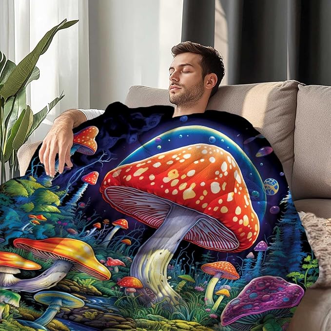 Mushroom Throw Blanket, Mushroom Gifts for Women Men, Soft Hippie Cottage Core Room Decor, Lighweight Flecce, 40x50 inches, 310 GSM, No Pilling, Single Sided Printed