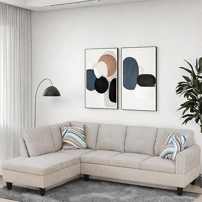 L Shaped Couch, Modular Sectional Sofa with Chaise, Modern Modular Sofas Furniture Sofa Couches for Living Room/Apartment/Office/Bedroom, Light Grey