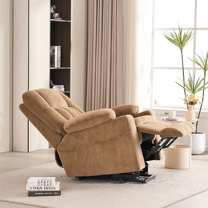 SALOHZA Power Lift Recliner Chair for Elderly with Massage and Heat for Living Room, Electric Recliner Chair for Adults with USB/Type C Port/Cup Holders, Velvet Fabric, Beige