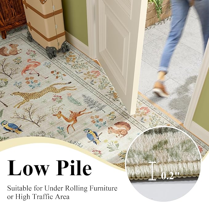 DUKINO 2x3 Rug, Washable Animal Rugs for Entryway, Non Slip Indoor Door Mat, Soft Low Pile Small Area Carpet for Entrance, Bedroom, Kitchen, Laundry, Bathroom, Beige