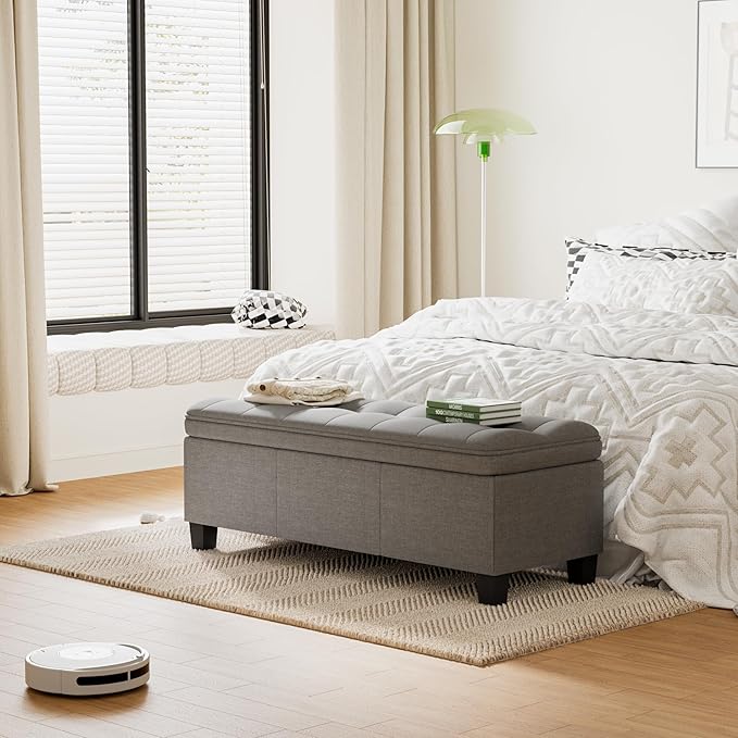 JUMMICO 47 Inches Storage Ottoman with Legs, End of Bed Bench, Foot Rest for Couch, for Living Room, Bedroom, Entryway, 17.3" D x 47.2" W x 18.5" H, Easy Assembly (Light Gray)