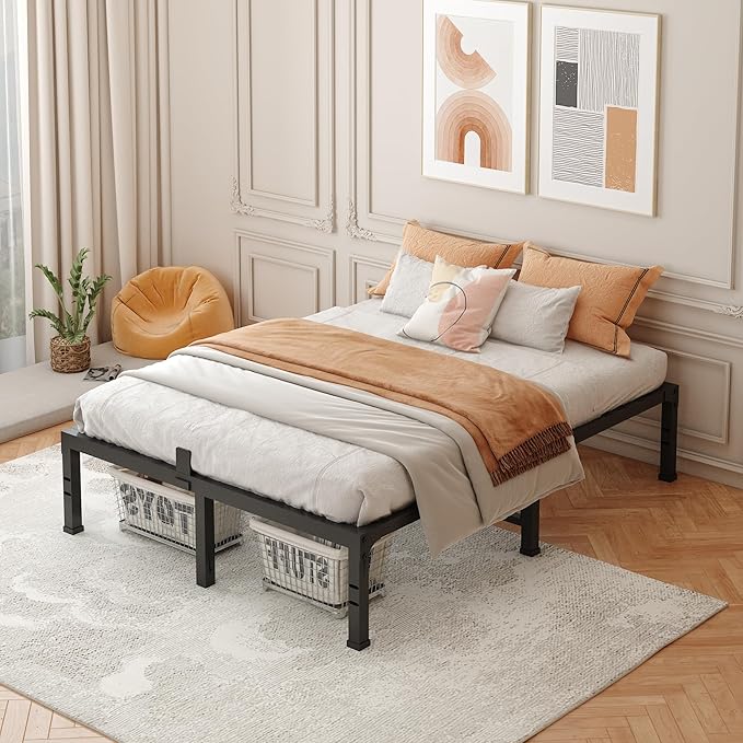 FUIOBYVV Full Size Bed Frame, 14 Inch Heavy Duty Metal Platform Bed Frame Full Support Up to 3500 lbs, No Box Spring Needed/No Shaking/Steel Slat Support/Noise Free/Easy Assembly