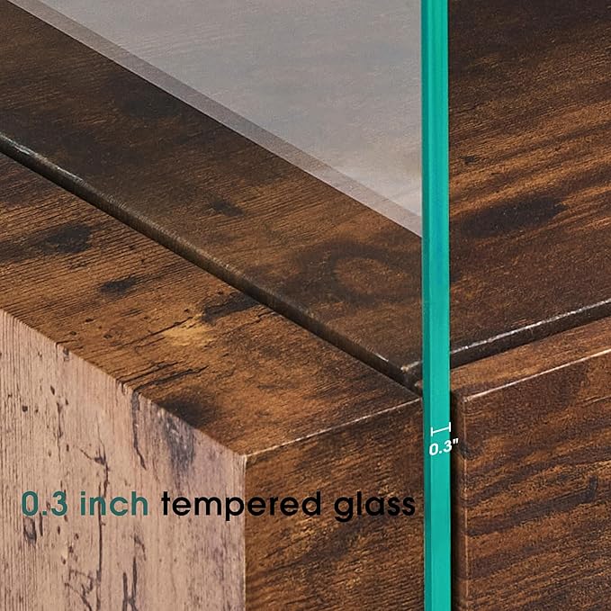 ivinta Glass Console Table, 3-Tier Industrial Rustic Entryway Table with Storage Shelves and Hidden Drawer for Living Room Hallway Foyer or Entrance, 5104 (Dark Brown, 39")