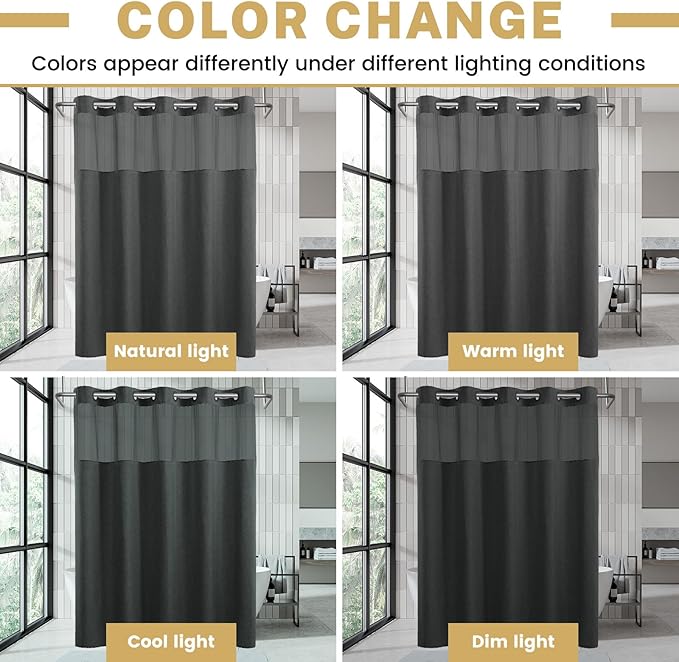 No Hook Shower Curtain with Snap in Liner, Polyester Textured Shower Curtain with Liner Set, Waterproof Washable Hotel Style Shower Curtains for Bathroom, 71Wx74H, Charcoal Grey