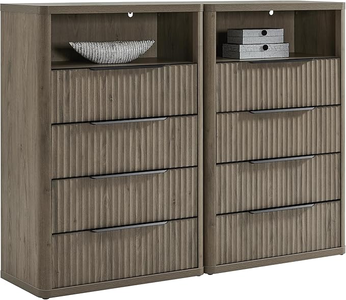 SICOTAS Dresser for Bedroom - Tall Dressers & Chests of Drawers with 4 Drawers Large Modern Dresser for Closet Fluted Wide TV Stand Clothes Closet Storage for Bedroom Hallway Entryway, Grey Alder
