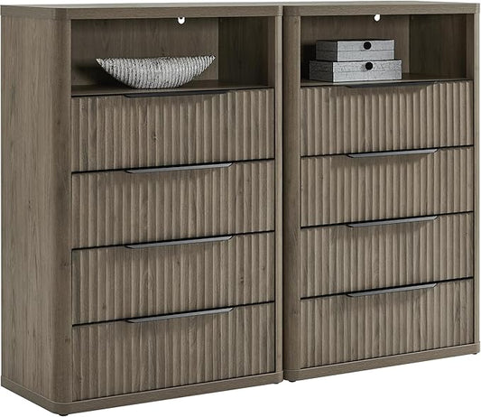 SICOTAS Dresser for Bedroom - Tall Dressers & Chests of Drawers with 4 Drawers Large Modern Dresser for Closet Fluted Wide TV Stand Clothes Closet Storage for Bedroom Hallway Entryway, Grey Alder