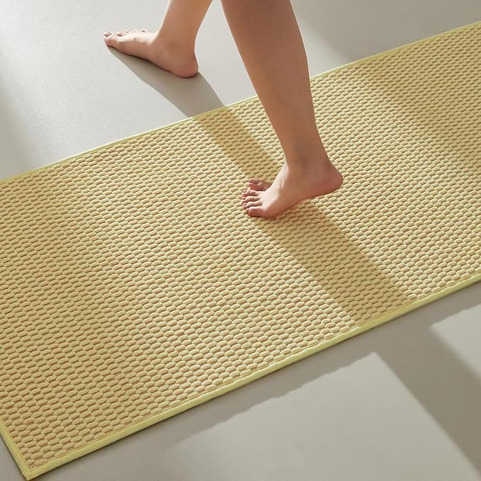 Non Slip Washable Bath Mat, Super Absorbent Chenille, Low Pile - Yellow, 24"x70'