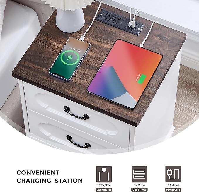 LIDYUK 3 Drawer Dresser for Bedroom Farmhouse White Wood Chest of Drawers Bedroom Dresser with Charging Station, Rustic Small Drawers Dressers Nightstand Wooden Closet Storage Cabinet, Living Room