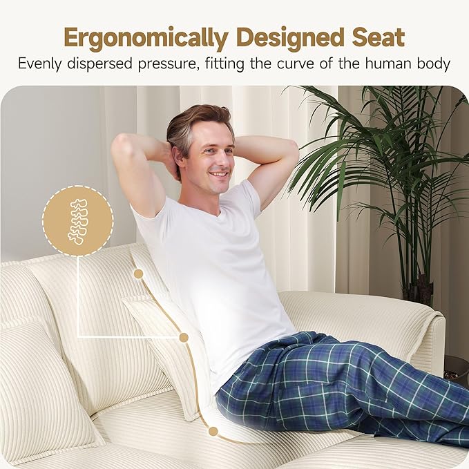 Real Relax 145'' Modular Sectional Sofa, U Shaped Corduroy Convertible Couch with Movable Ottoman 8 Pillows and 2 Armrest Pillows for Living Room, Office and Leisure Places, Beige