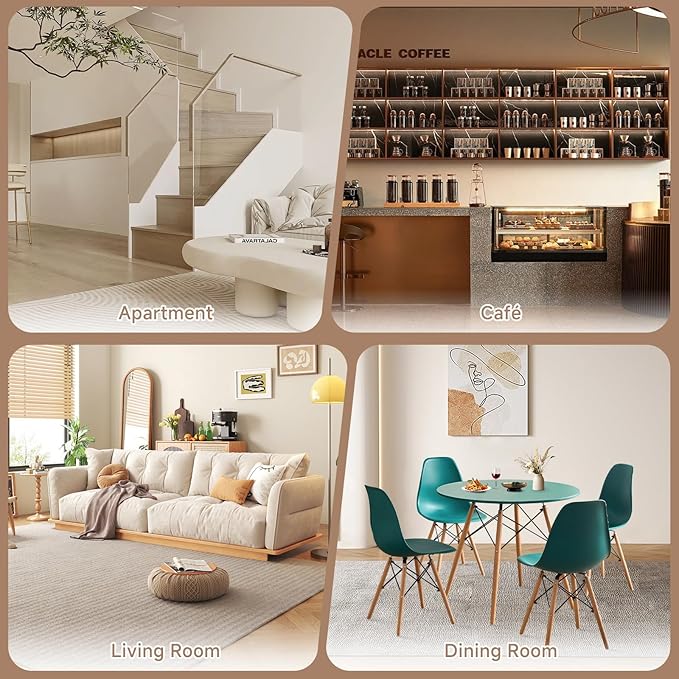 31.5'' 5 Piece Round Dining Table Set for 4, Mid-Century Modern Table with Chairs, Space Saving, Plastic Seats, Wood Legs, Circle Dinner Table for Kitchen, Home, Apartment, Green