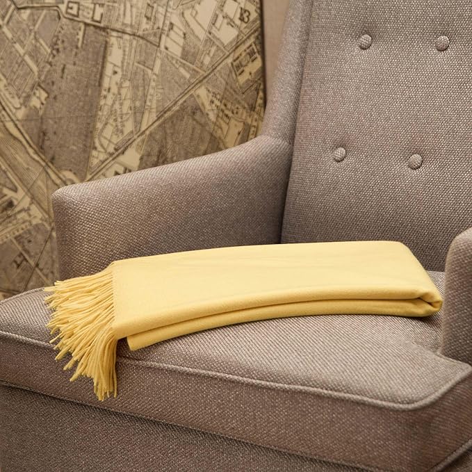 CUDDLE DREAMS Premium Cashmere Throw Blanket with Fringe, Luxuriously Soft (Yellow)