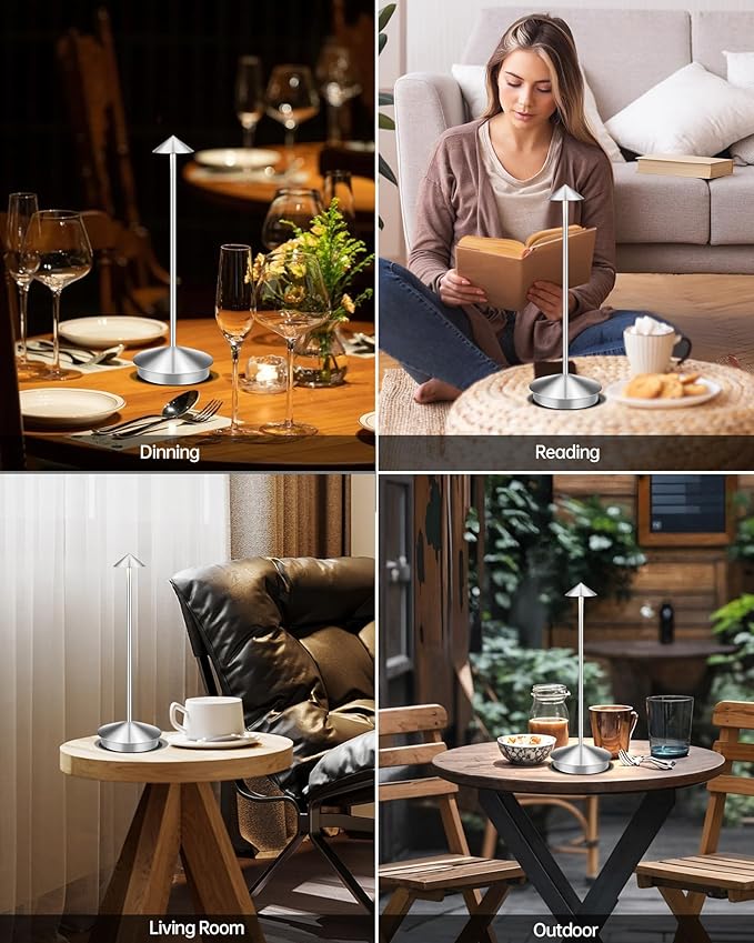 Portable Led Cordless Lamp Table Light 2 Pack, Rechargeable 6000mAh Battery Outdoor Table Lamp for Dinning Restaurant Patio Bedroom Camping, IP54 Waterproof, Dimmable