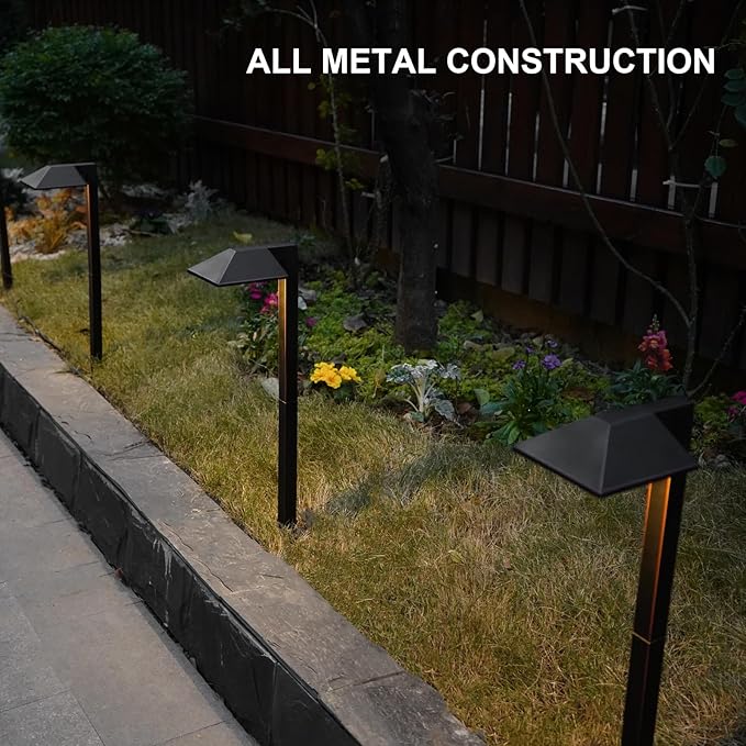 GOODSMANN Low Voltage Landscape Lights 8PK Landscape Lighting Kit Pathway Lights Wired Outdoor Walkway Lights 0.7W LED 100 Lumen Oil Rubbed Bronze Finish Warm White with Cable Connectors Metal Stakes